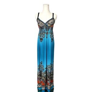 Bailey Blue Summer Maxi Long Dress.‎ Boho hippie ombre pattern, size Medium